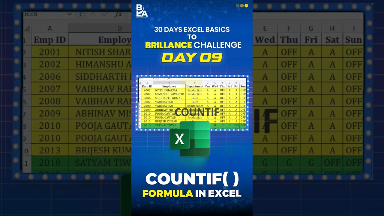 Day 09/30 Microsoft Excel Hack : Formula to COUNTIF ( ) IN #excel #exceltips #30dayschallenge