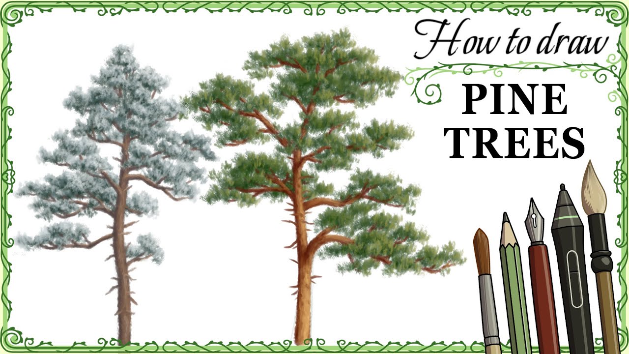 How to paint PINE TREES - Step by Step Art Tutorial