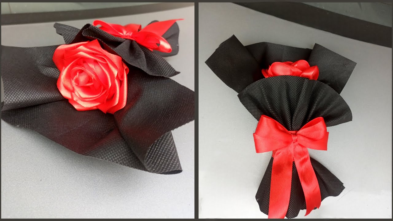 Ribbon Flower Rose Gift Wrap Idea| Mini Single Bouquet | DIY Easy Gift Idea| Valentine's Day Special