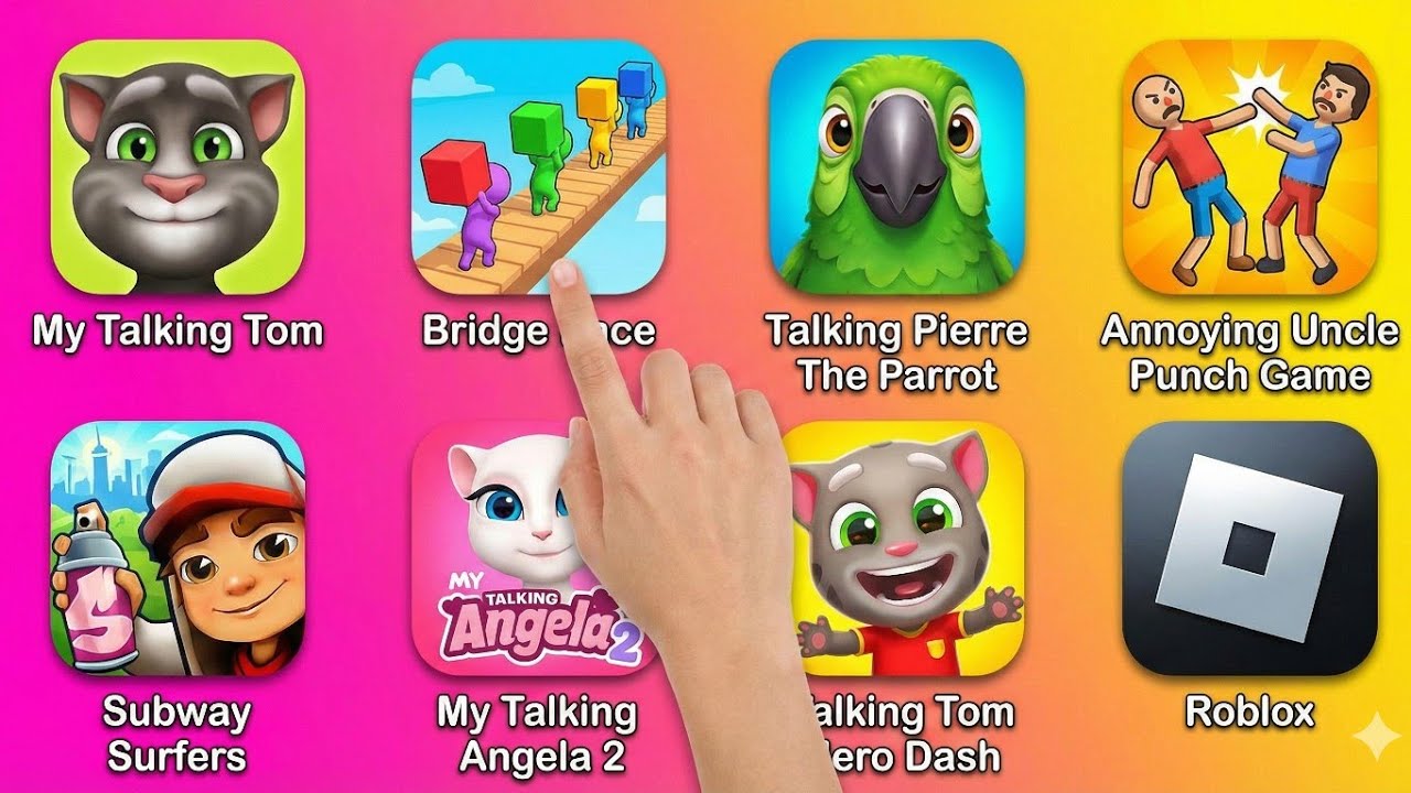 Bridge Race, My Talking Tom, Talking Pierre & Annoying Uncle Punch - Funny Gameplay