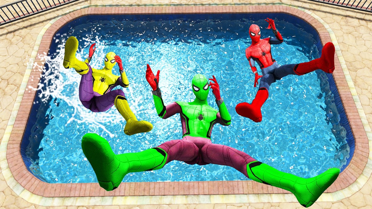 GTA 5 Rainbow Spiderman Jumping into Pool (Euphoria Physics/Ragdolls) #25
