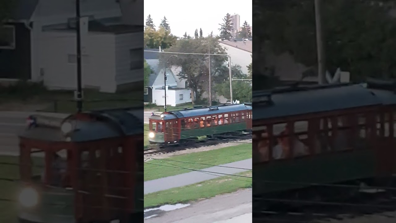 Edmonton Cute Historical Streetcar leaving the Fringe Festival zone! a late evening trip!