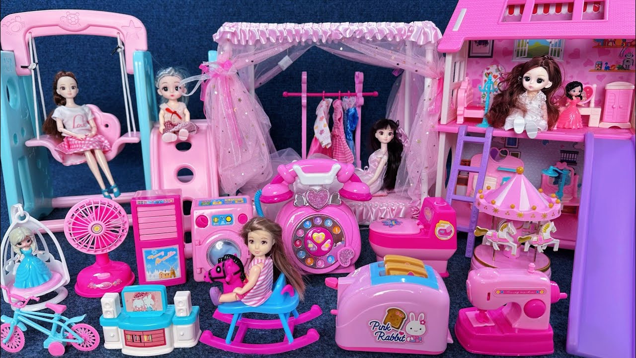 13 Minutes Satisfying with Unboxing Pink Princess House & Swing Slide Playset ASMR | Review Toys