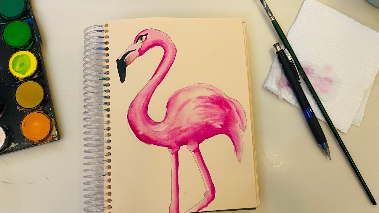 Suluboya ile flamingo çizimi 🦩 🎨🖌(kolay anlatım) - evde sanat var ❤️