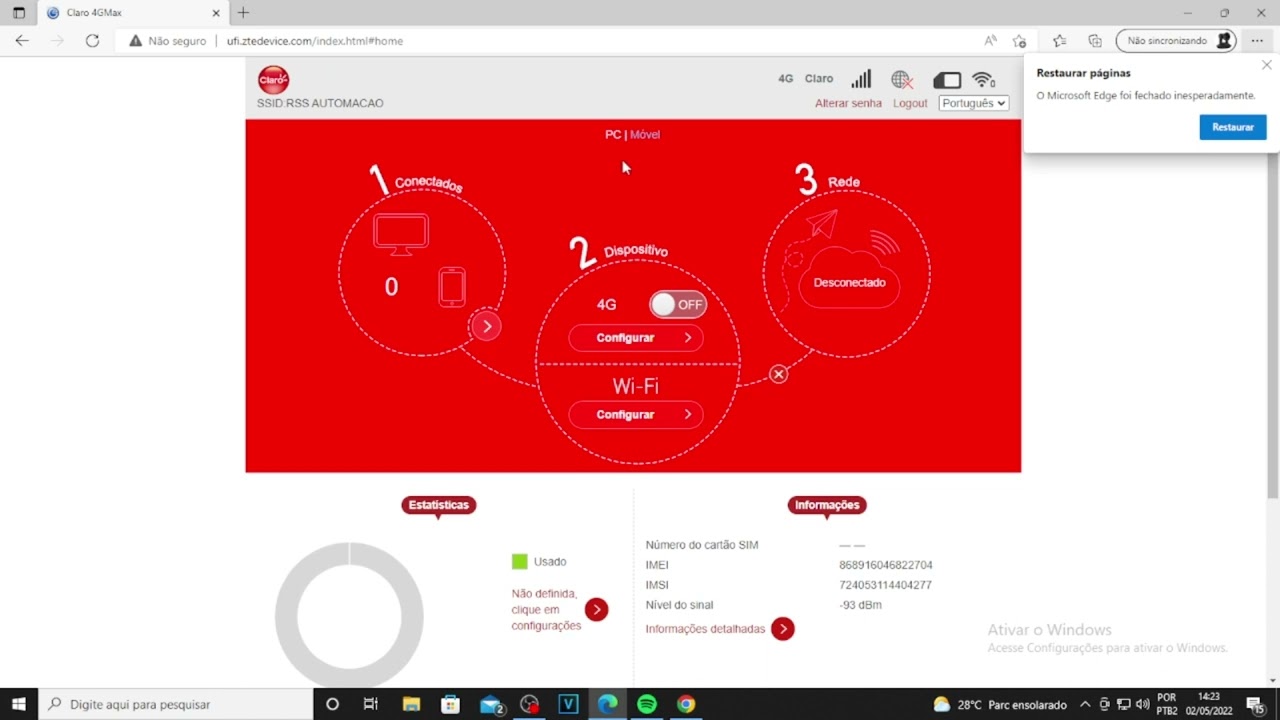 Modem Claro - Erro com chip pré-pago ( Modem ZTE MF79U)