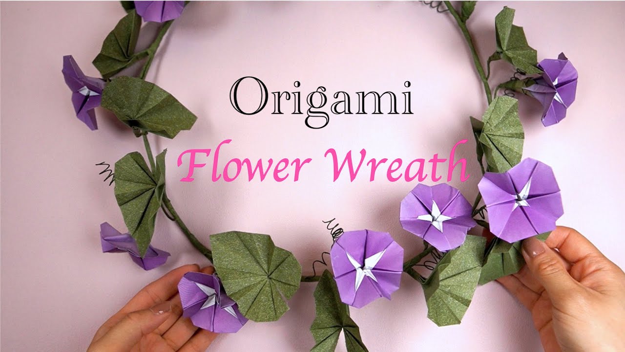Origami Flower Decoration/ Crafting a Breathtaking Origami Morning Glory Flower Wreath/花環摺紙教程/牽牛花摺紙