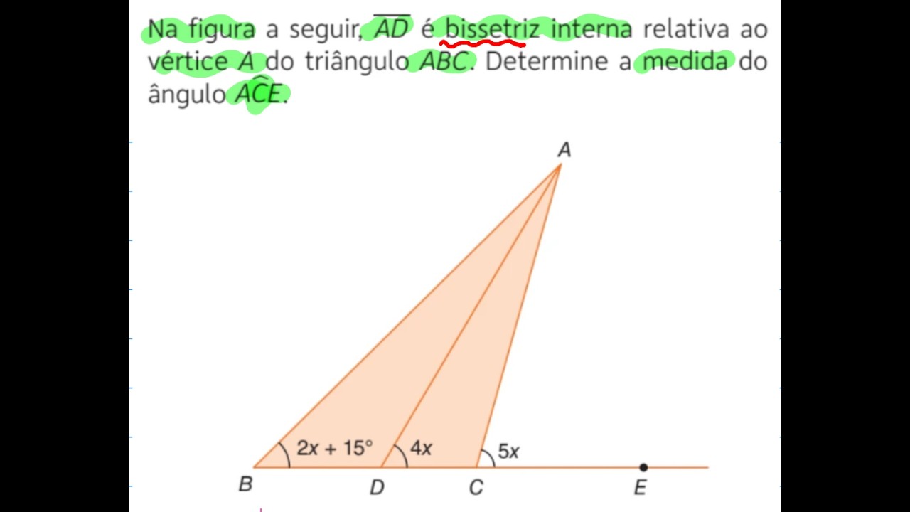 Na figura a seguir, AD é bissetriz interna relativa ao vértice A do triângulo ABC. Determine a...