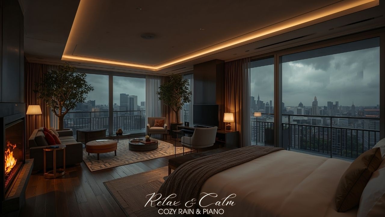 Rainy Night Apartment 24/7 🌧️🔥 | Rain Sounds & Soft Piano for Deep Sleep (No Talking)