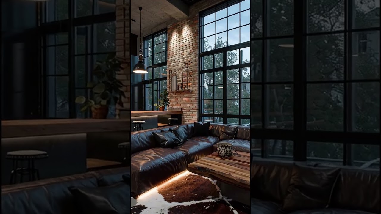 Industrial Loft: Exposed Brick, Leather & Live-Edge Wood 