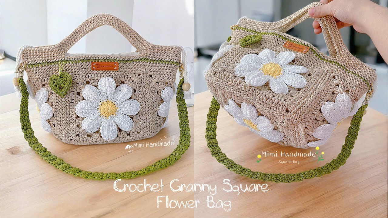 Móc Túi Ghép Ô Hoa Nổi Rất Xinh 💐 Crochet Granny Square Flower Bag Tutorial | Daisy Square