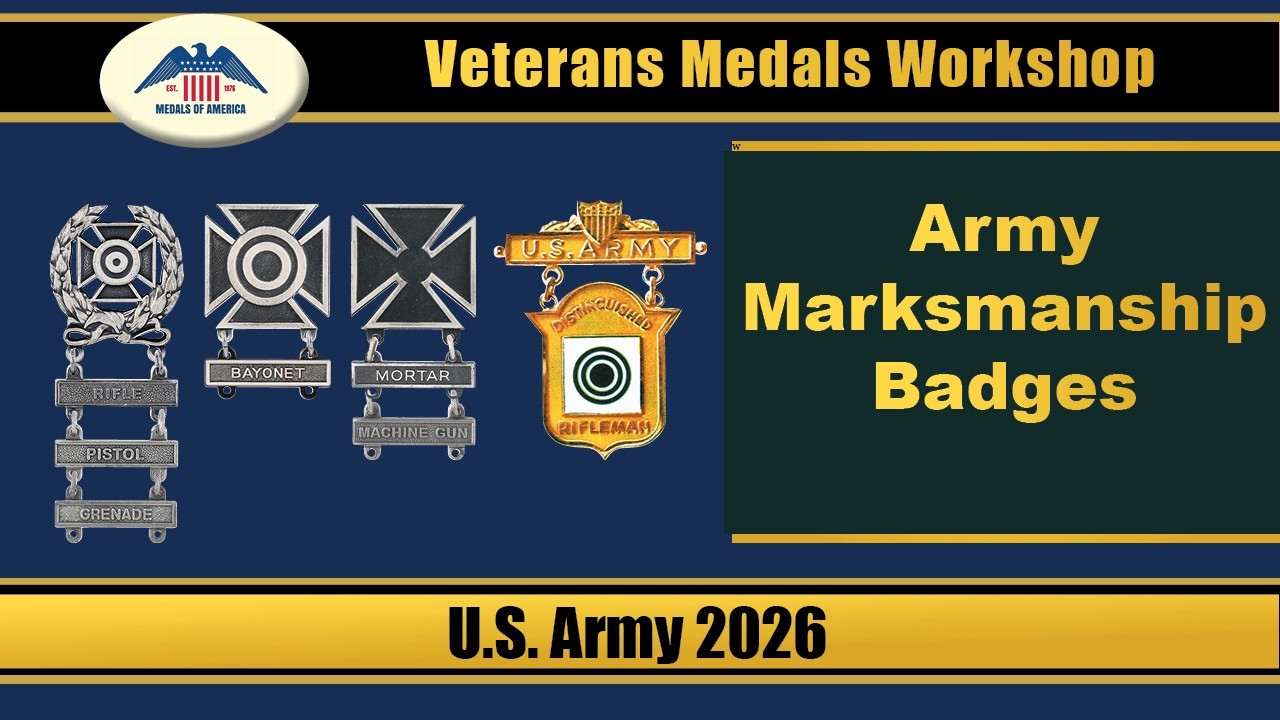 U.S. Army Marksmanship Badges and Current 19 Qualifications Bars on New Army Green Service Uniform.