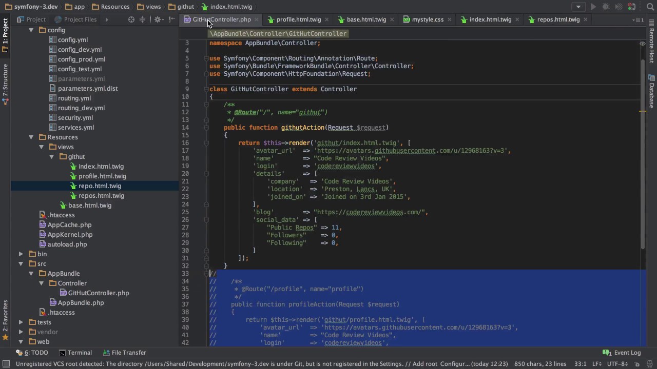 [3/7] - Symfony 3 Tutorial - Replicating Your GitHub Profile