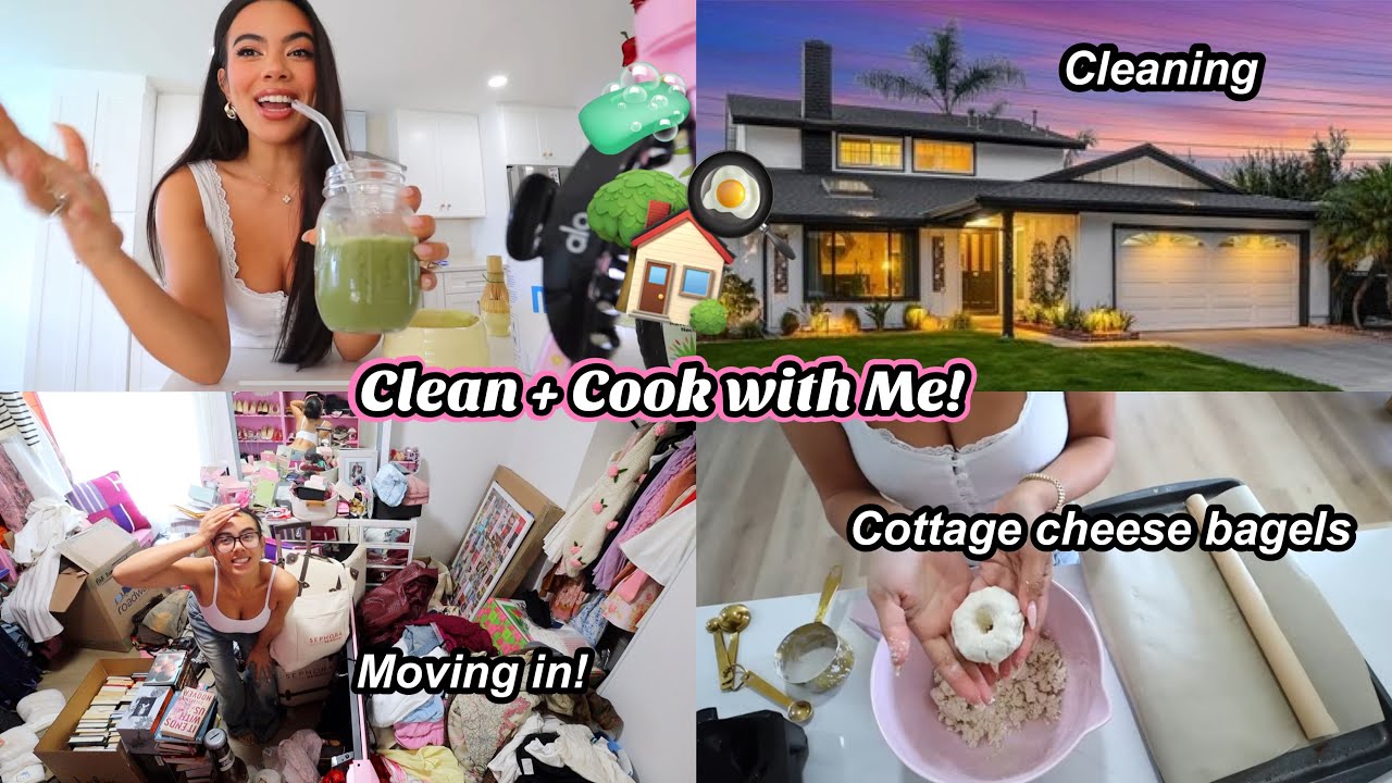 MOVING VLOGS: Clean + Cook with Me! Cottage cheese bagels, moving in and more!