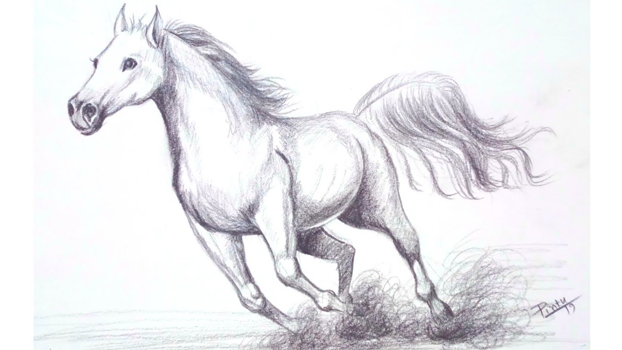 How to draw a running horse  - Pencil shading