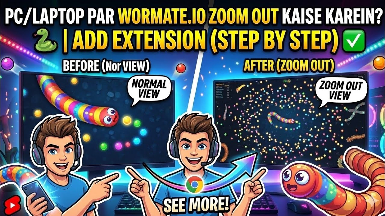 Wormate.io Zoom Out Kaise Karein? 🐍 PC/Laptop Extension Setup 2026 (New Trick!) Full Map View 