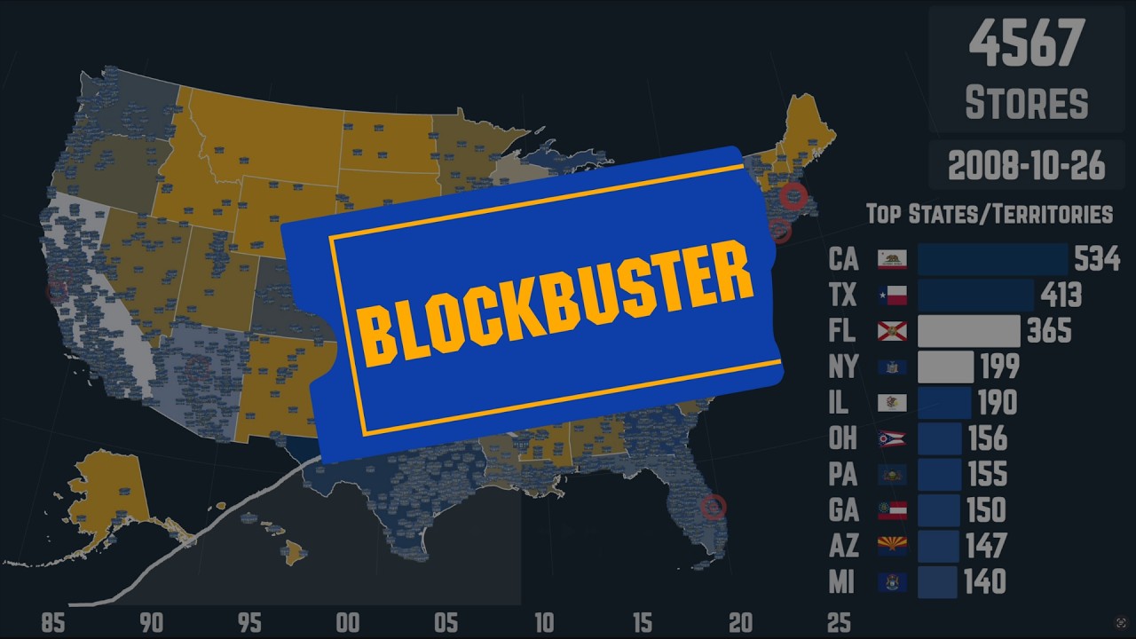 The Rise and Fall of Blockbuster, Mapped (1985-2025)