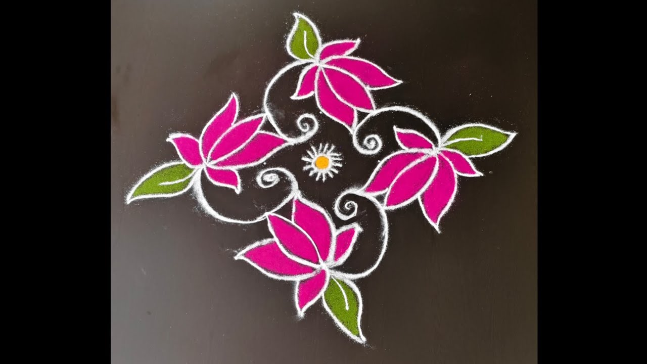5*1 lotus color rangoli design #flowerkolamdesigns #simplerangoli #easykolamdesignswithdots #craft 