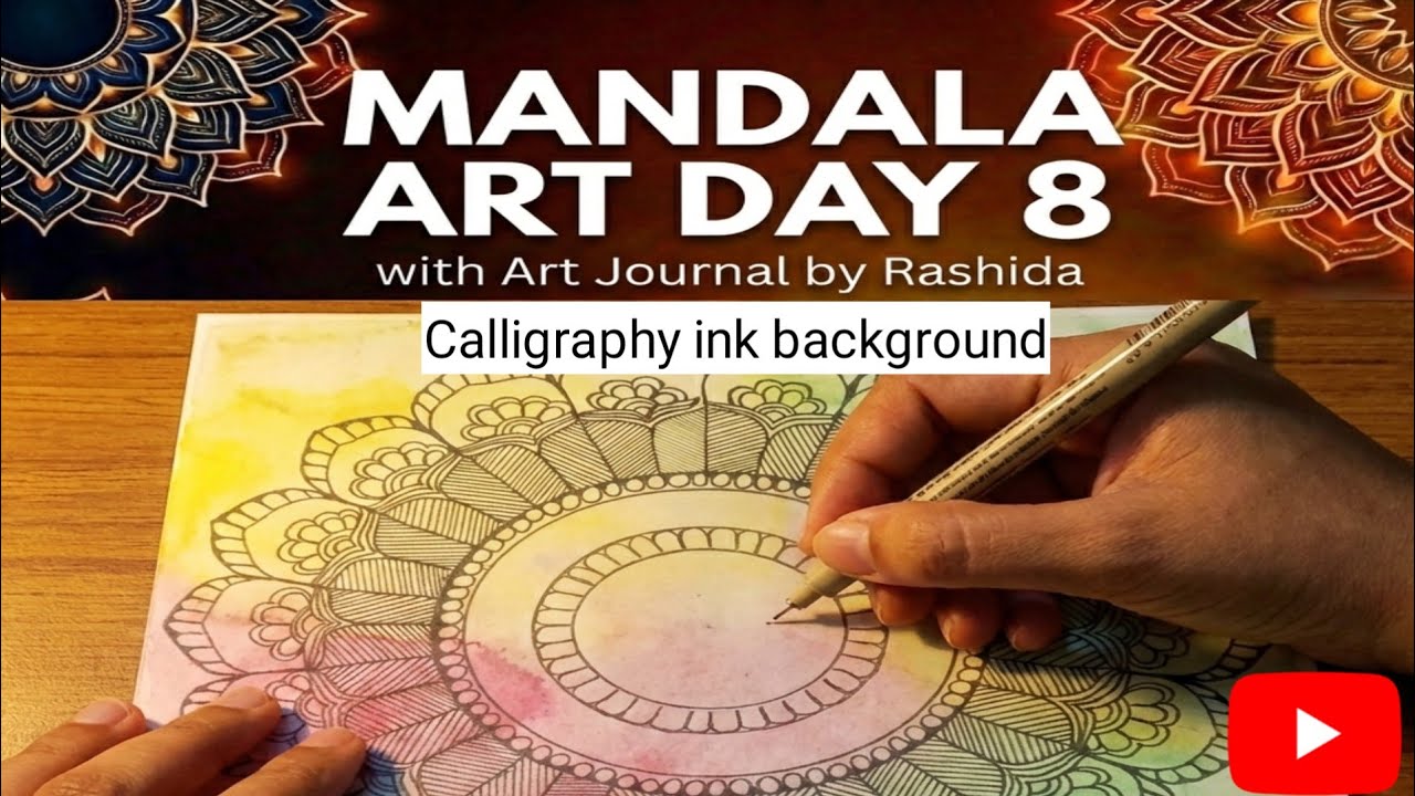 Satisfying Mandala Art on Calligraphy Ink Background |art journal by Rashida | #ink #mandala #art 