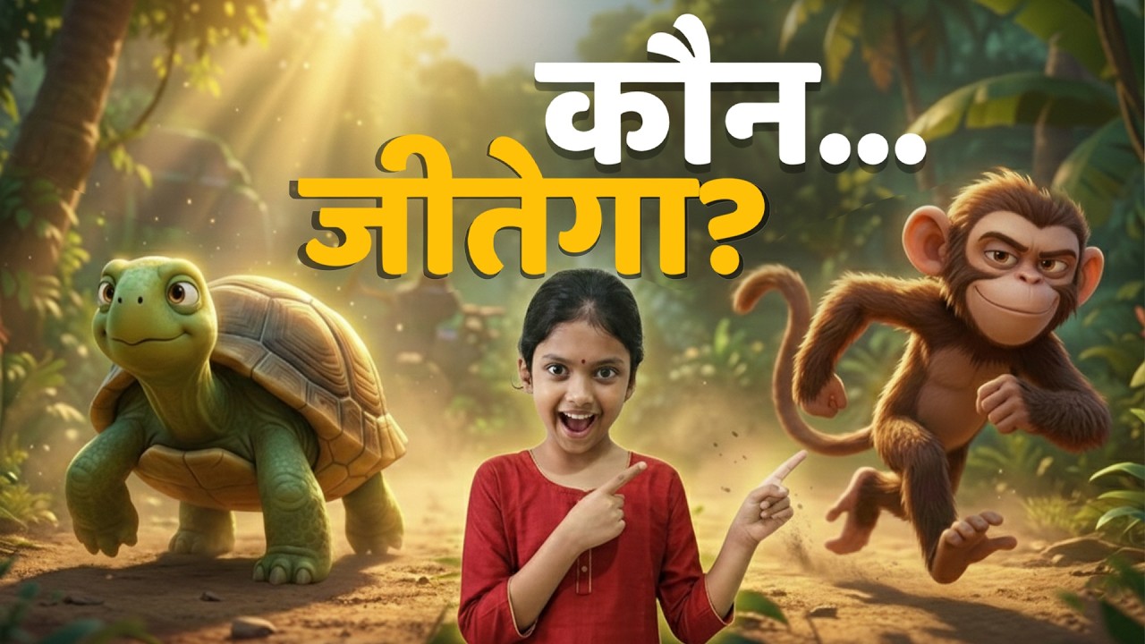 कछुआ और बंदर | Tortoise and Monkey Race | 3D Hindi Moral Story for Kids #animalstory #cartoon