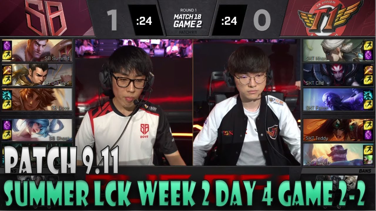 SKT vs SB Game 2 | W2D4 S9 LCK 2019 Summer | SK Telecom T1 vs Sandbox Gaming - Patch 9.11