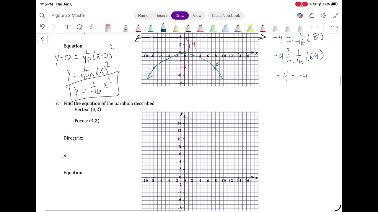 Chapter 10   Writing the Equation of a Parabola Examples 4 and 5