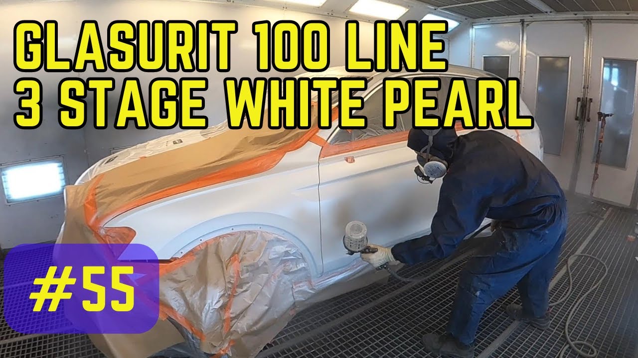 White pearl and Glasurit 100 line with a Iwata spraygun.