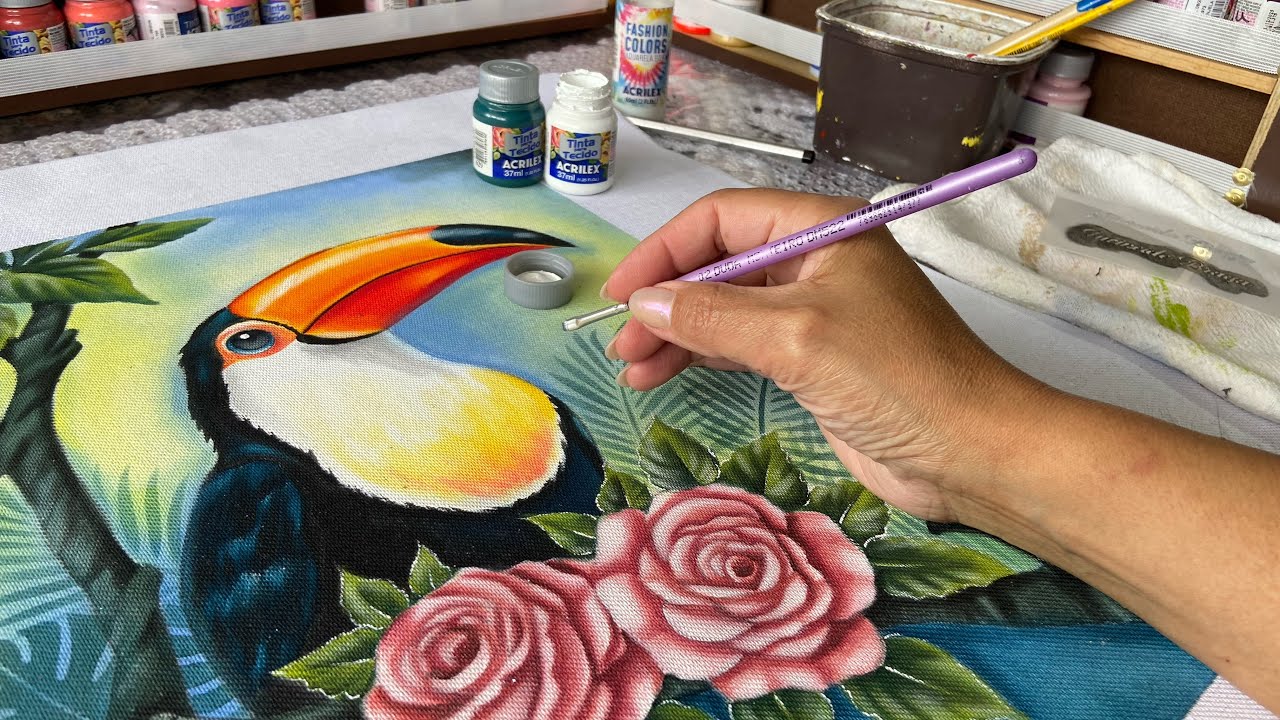 O canto do tucano - projeto de pintura em tecido - exclusivo para assinantes
