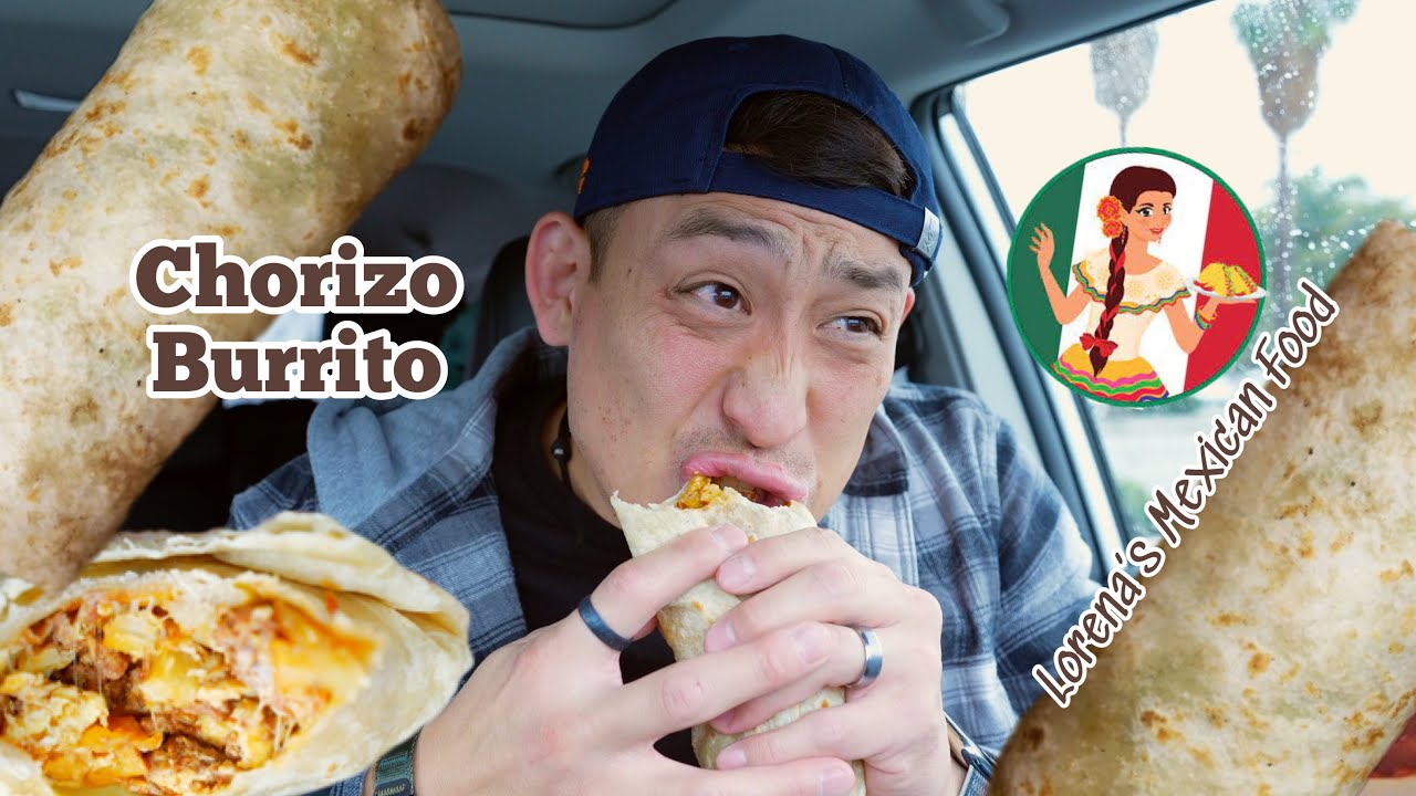 Lorena's Mexican Food! Tackling a big chorizo breakfast burrito! Mukbang