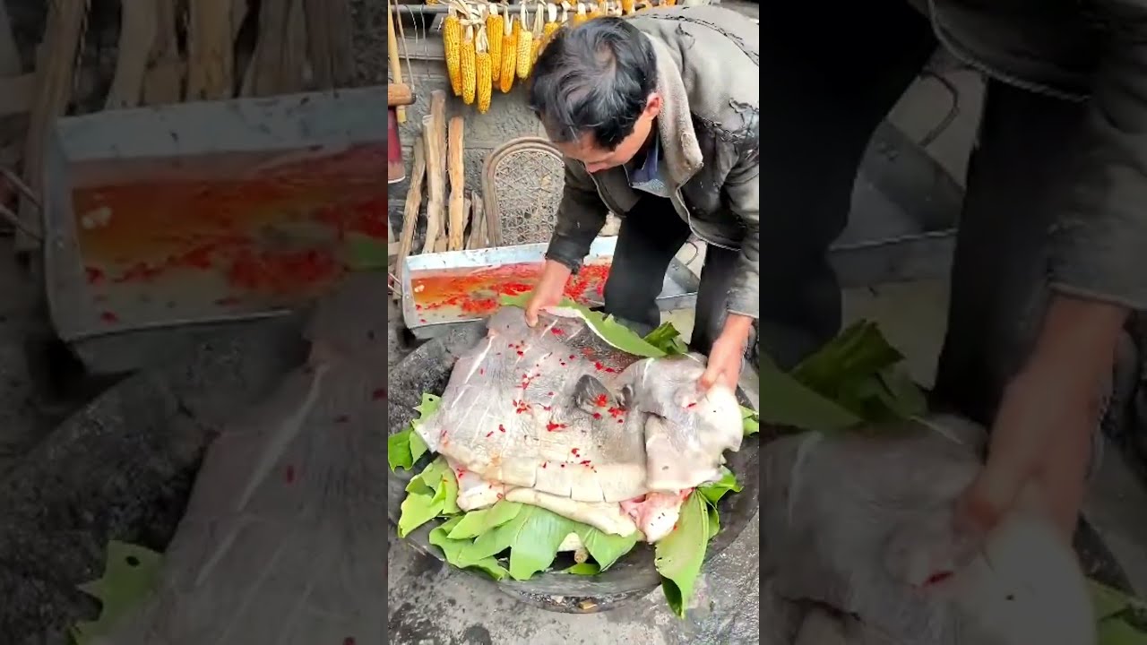 Lao Yang made a secret recipe of sunfish to share with the villagers