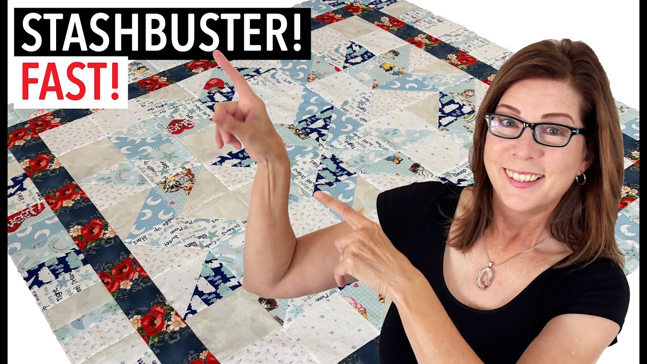 ✂️ From 9 fat quarters or 5 inch squares! FAST 5 HOUR EASY STASHBUSTER Carpenter Star Quilt Tutorial