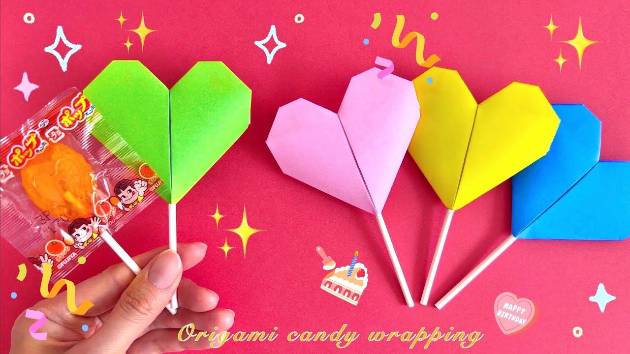 折り紙1枚で簡単！キャンディラッピングの作り方 Origami cute candy wrapping 可愛い プレゼント ハロウィン クリスマス バレンタイン ホワイトデー Paper Craft