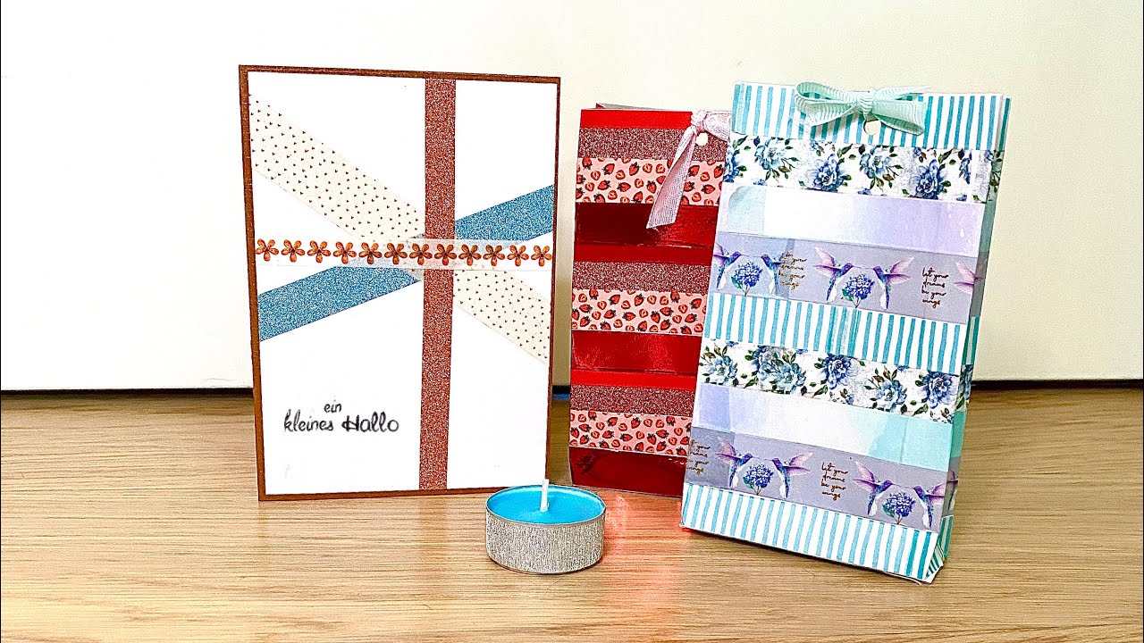 Washi-Tape Ideen- Karte gestalten- Geschenktüte basteln- Teelicht verschönern