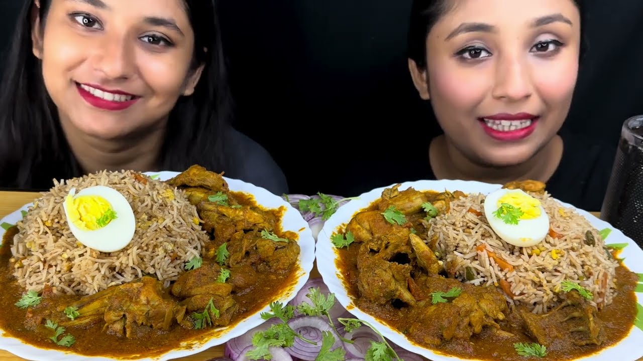 Eating😋Challenge Spicy 🌶️ Desi Chicken Curry 🍛 with Egg Fried Rice 🍚 |Cooking & Eating|Big Bites