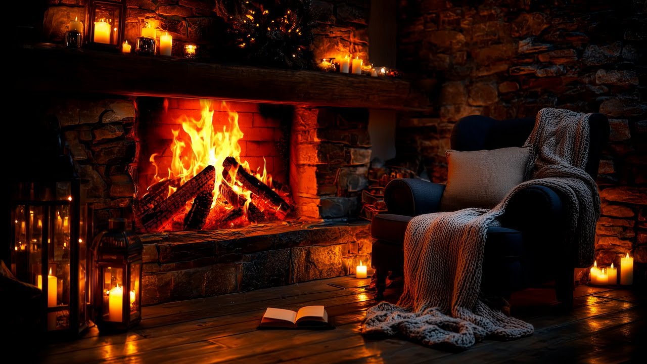 A Perfect Night by the Fireplace 🔥 Crackling Logs for Reading & Deep Sleep | 4K 8 Hours