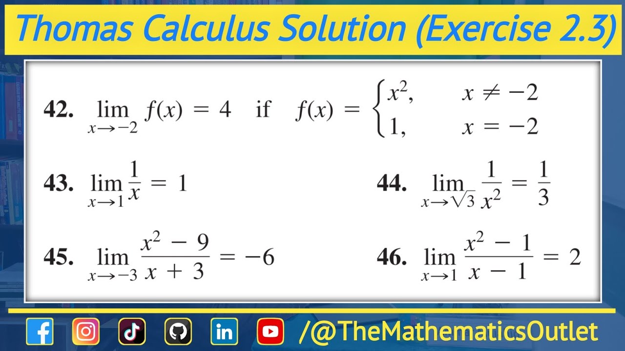 Thomas calculus 14th edition exercise 2.3 Q42 to Q46 | Precise definition of Limit || Lec 26