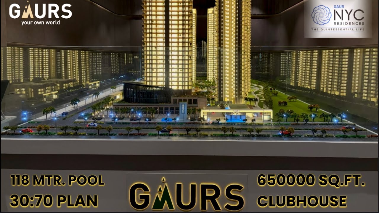 Gaur NYC Residences Wave City | Project Overview | 30:70 Plan | 118 Mtr Pool | 65k Sq.Ft. Club #Gaur