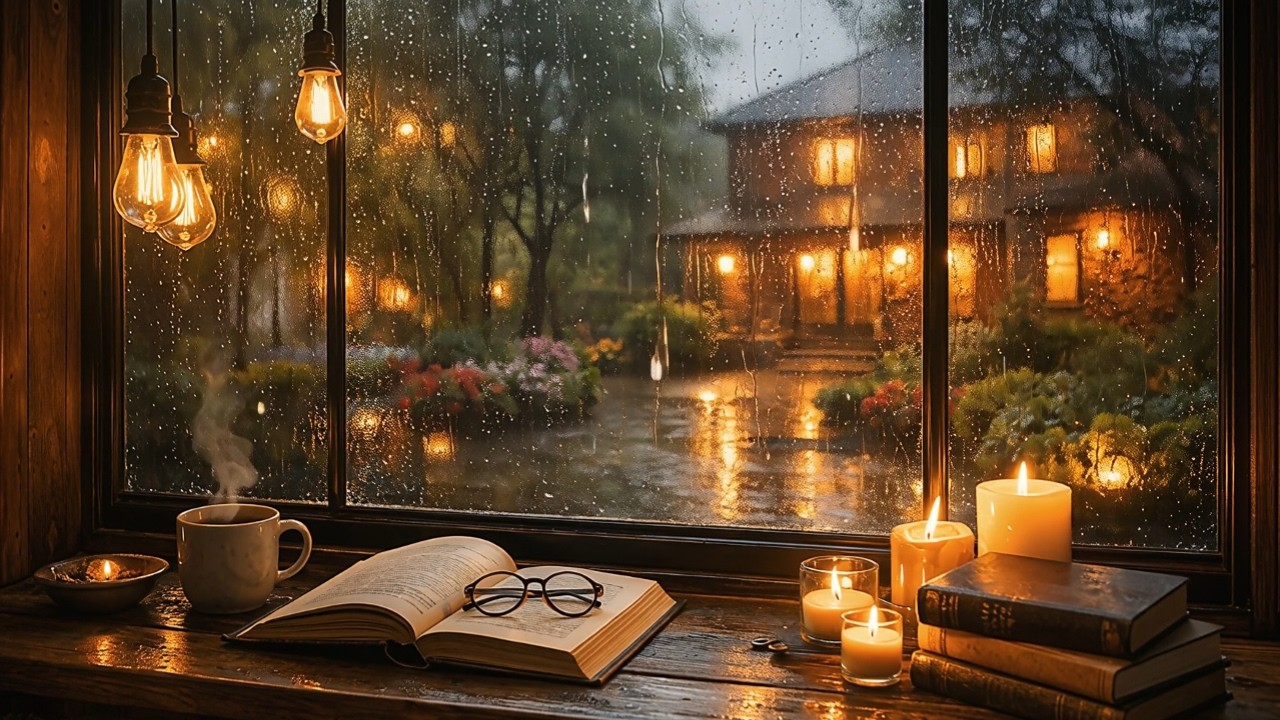 🌧️ Cozy Rainy Evening Reading Nook ☕ Soft Jazz Music  Relax, Study, Unwind#4