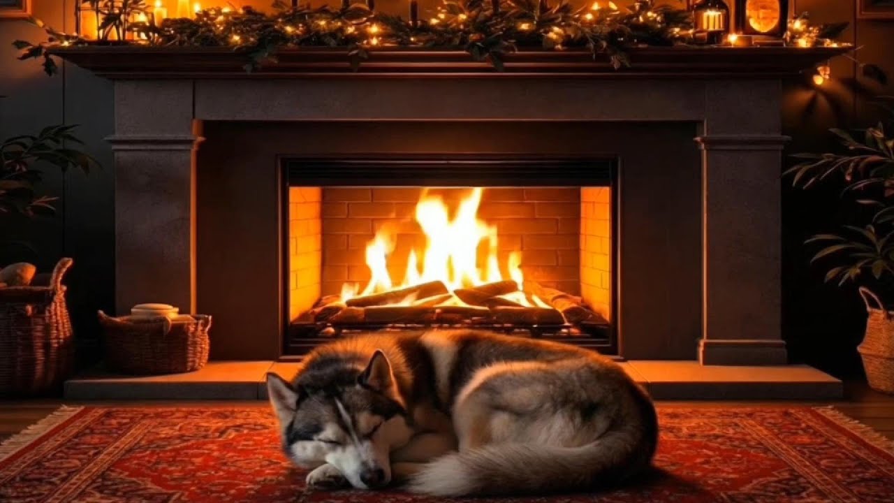 Sleeping Dog by Fireplace🔥24/7 | Crackling Fireplace