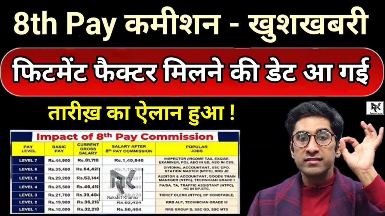 खुशखबरी, 8th Pay कमीशन पर, फिटमेंट फैक्टर मिलने की डेट आ गई,, तारीखों का ऐलान हुआ, अब मिलेगा सब कुछ।
