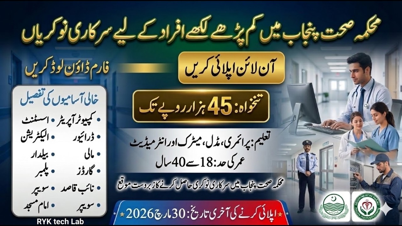 Health and Population Department Jobs 2026 Online Apply | Govt Jobs 2026 in Pakistan | RYK tech Lab