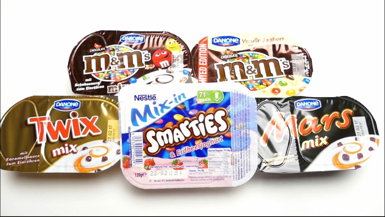 German Desserts - Twix Mix, Mars Mix, Mix Smarties, Danone M&M's Mix & Danone M&M's Vanilla Joghurt