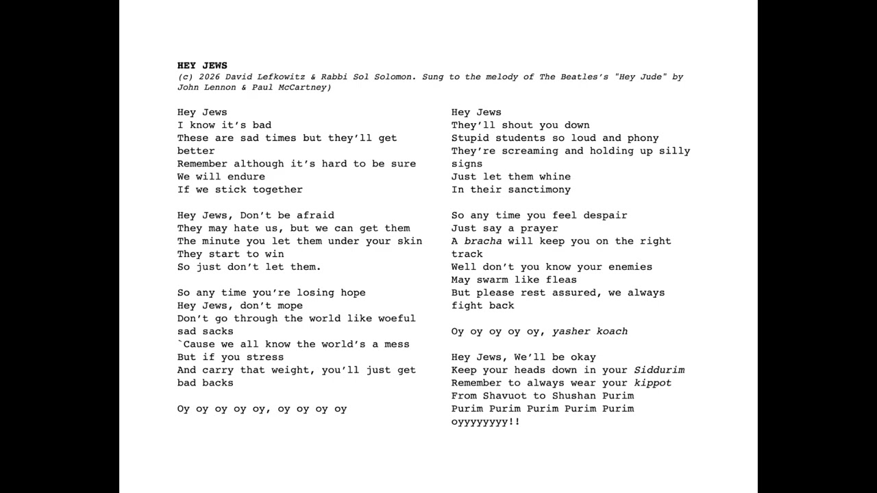 Dave's Gone By Song (2/7/2026): HEY JEWS