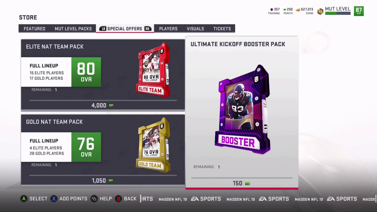 Madden 19 Ultimate Kick off booster pack (90 Overall pull)
