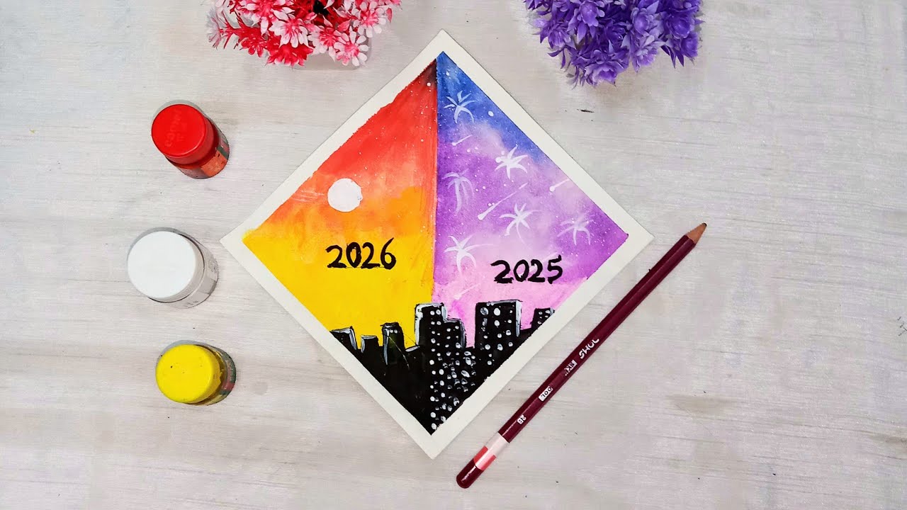 2026 Drawing || New Year Drawing Easy and Beautiful || Happy New Year Drawing 2026 