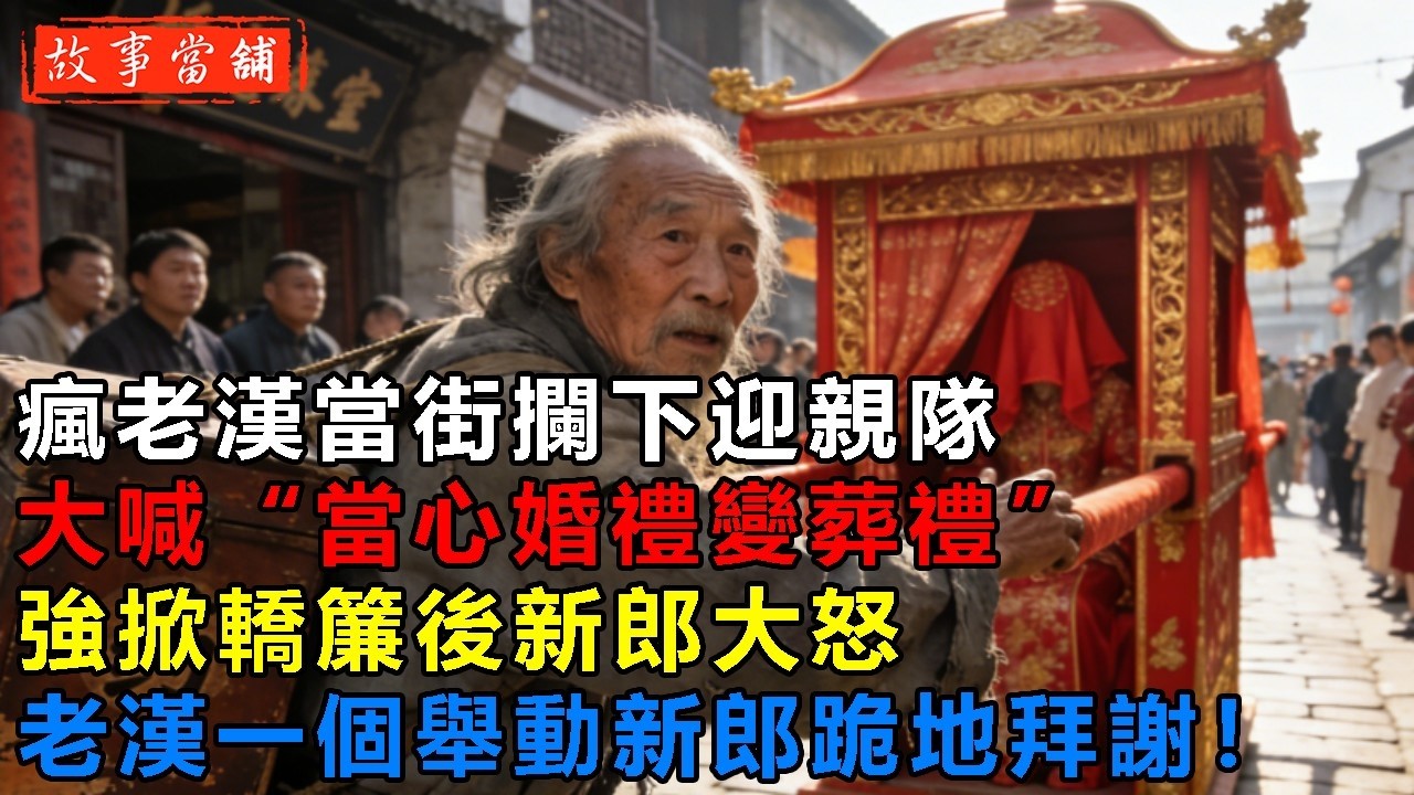 瘋老漢當街攔下迎親隊，大喊“當心婚禮變葬禮”，強掀轎簾後新郎大怒，老漢一個舉動新郎跪地拜謝！| 民間故事 | 故事當舖