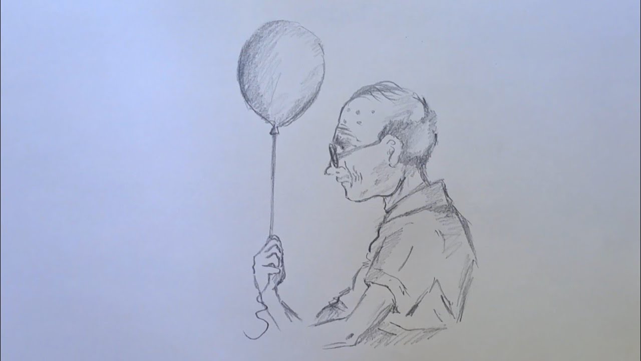 Cómo dibujar un anciano con un globo - dibujos paso a paso