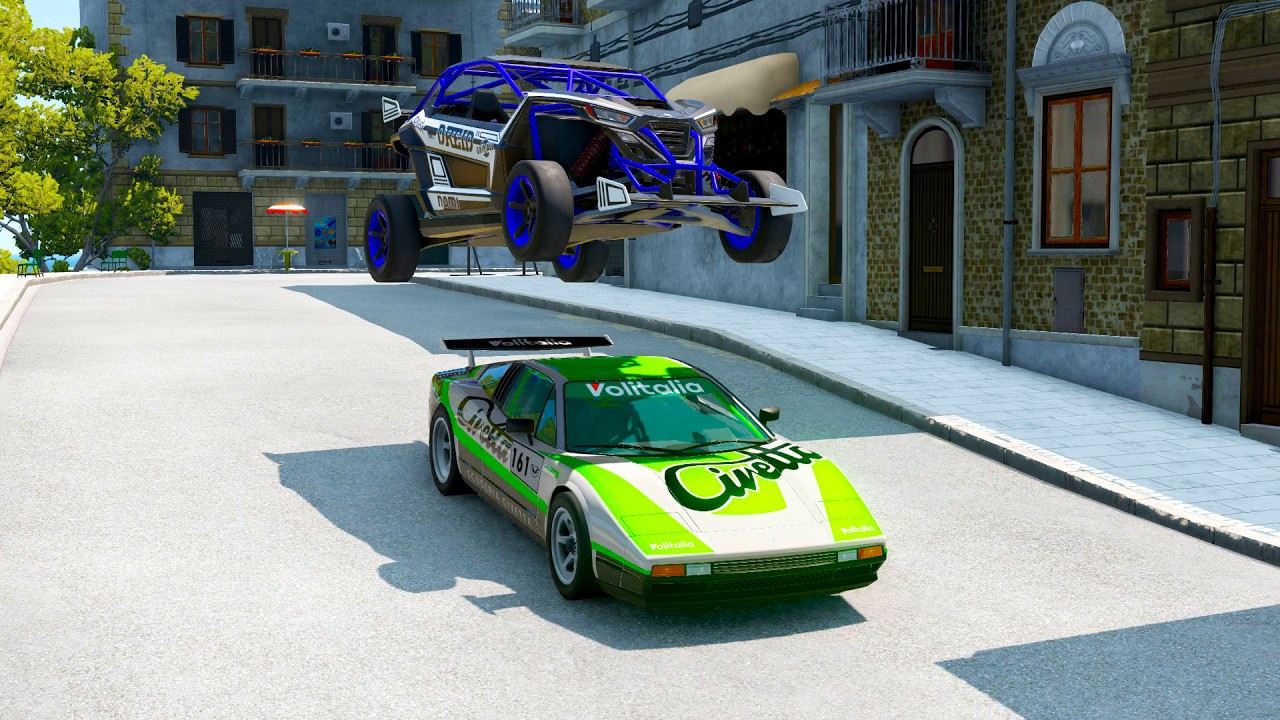 Double Flatbed Trailer Truck vs Speedbumps Train vs Cars | Tractor vs Train Beamng.Drive