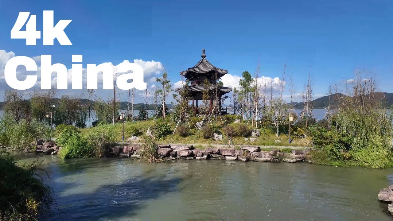 Citywalk in Ningbo most beautiful lake dongqian lake, Zhejiang province, China