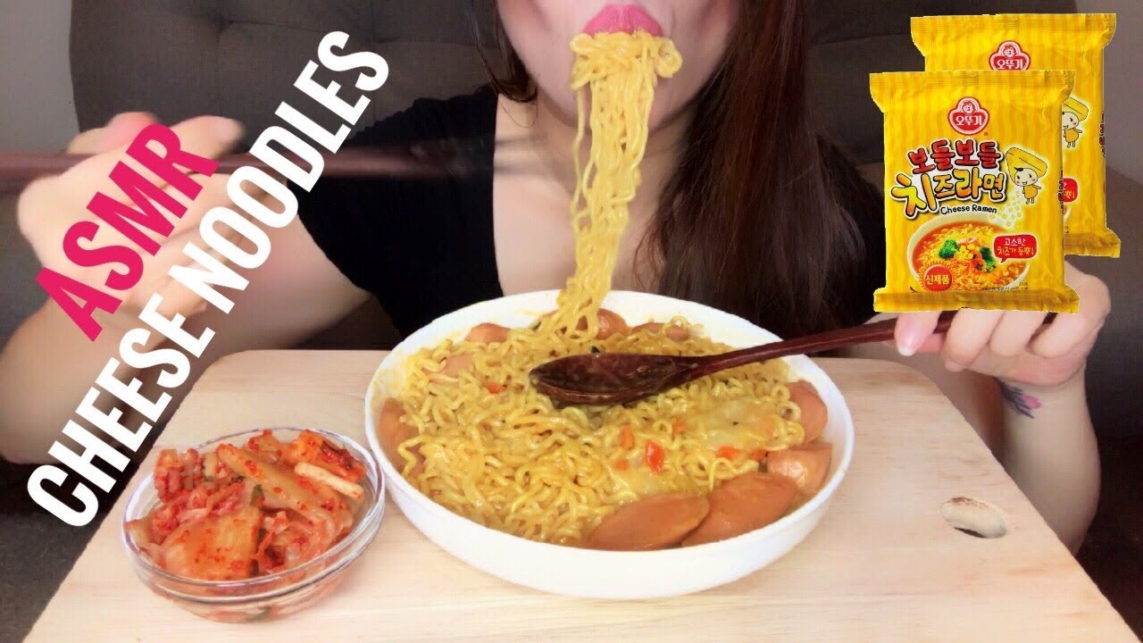 ASMR CHEESY Ramen Noodle Soup with Extra Cheese | Sticky Eating Sounds (No Talking)