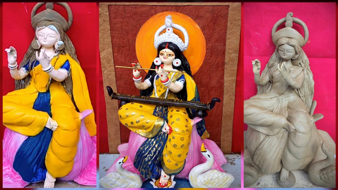 Miniature Saraswati Maa idol making with Clay || Saraswati Maa idol/murti making at home || 2026